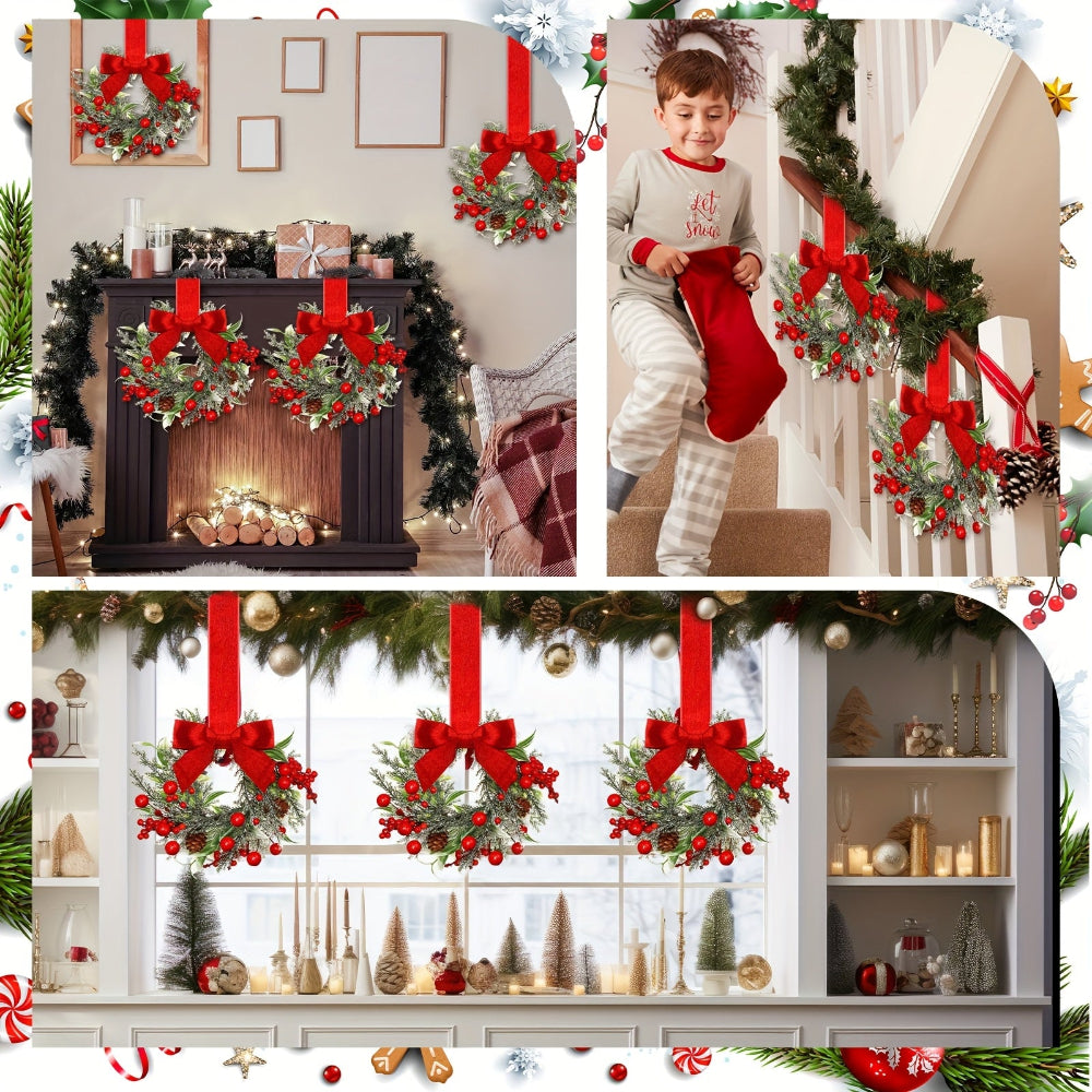 Wreaths Christmas Red Bow Mini Hanging Door Decoration Set