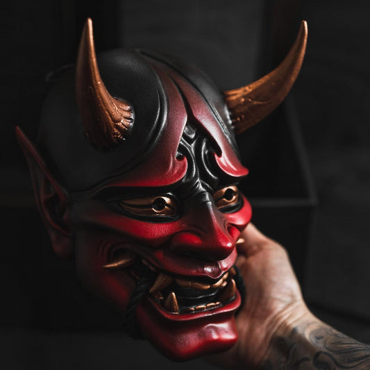 Red Hannya Demon Mask – Handcrafted Japanese Resin Oni Mask for Cosplay, Halloween, Samurai Costumes & Wall Decor