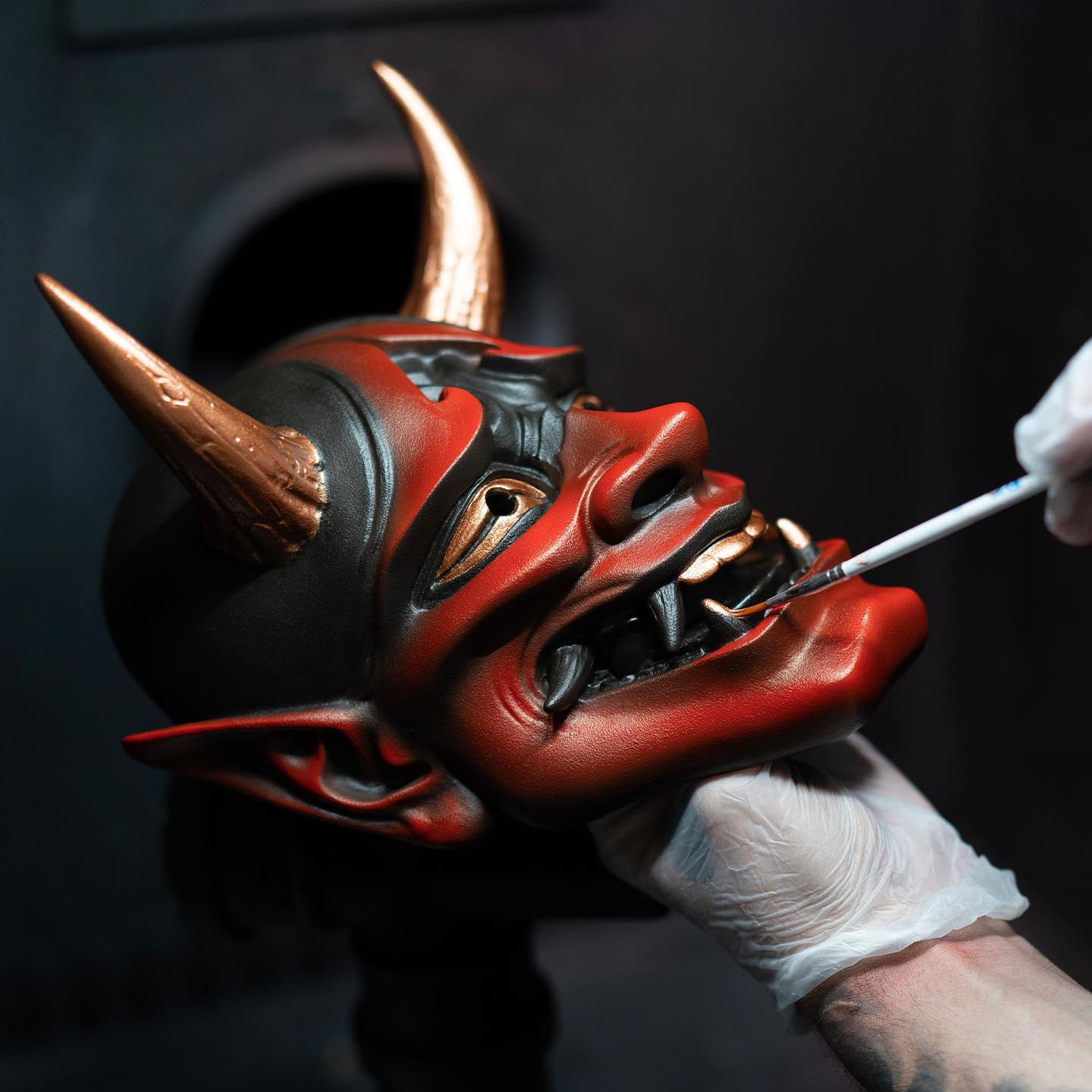 Red Hannya Demon Mask – Handcrafted Japanese Resin Oni Mask for Cosplay, Halloween, Samurai Costumes & Wall Decor
