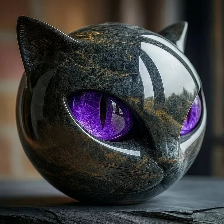 NyxCharm | Mystical Black Cat Head Sculpture - Gothic Decor