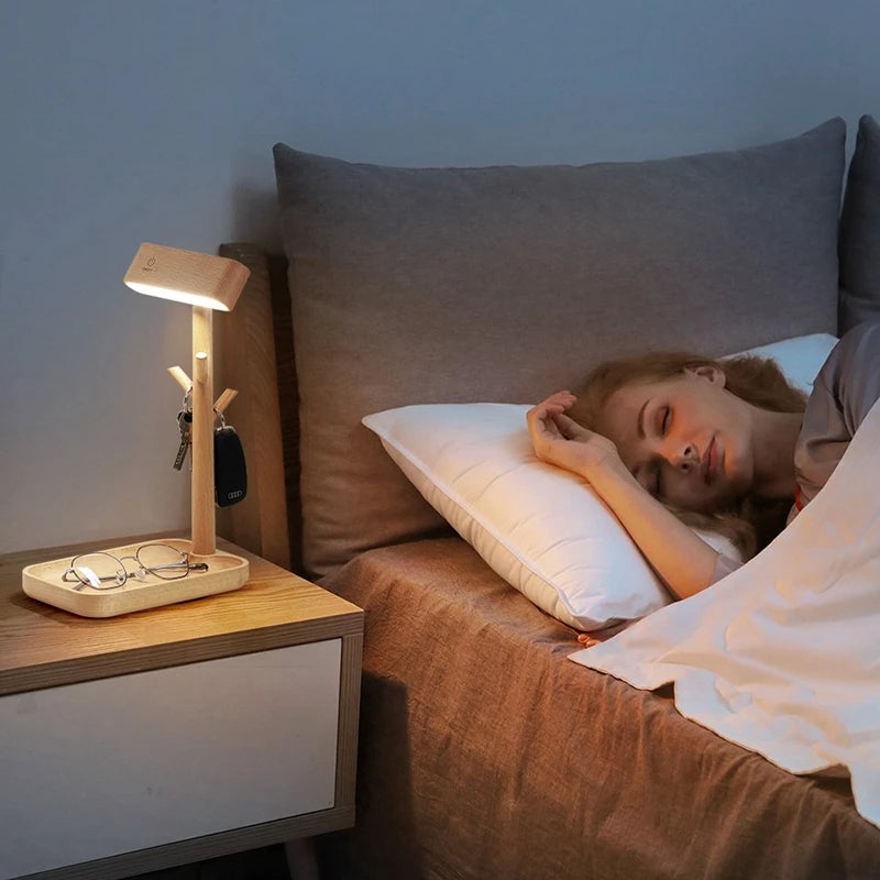Solid Wood Desk Lamps Dimmable Small Rechargeable Magnetic Wall Lights Flashlight Storage Tray with LED Light for Bedroom