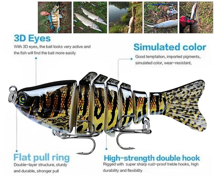Bionic Swimming Fishing Lure – Realistic Multi-Jointed Artificial Bait with 3D Eyes & Treble Hooks for Freshwater & Saltwater