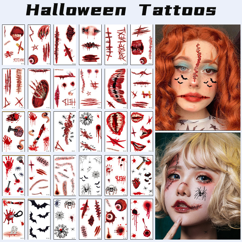 Halloween Temporary Tattoo Makeup – Realistic Fake Wounds, Scars & Blood FX Stickers for Costume & Prank Use