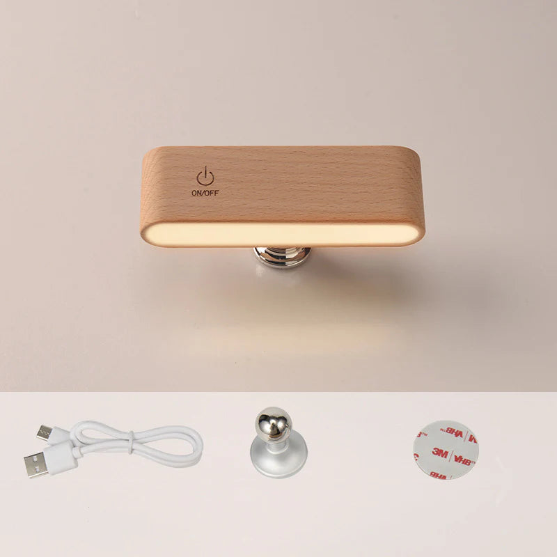 Versatile Walnut/Elm Magnetic Rechargeable Desk Lamp with 360° Rotation