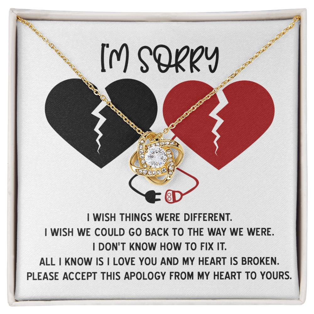 Sorry - Heart Is Broken - Love Knot Necklace