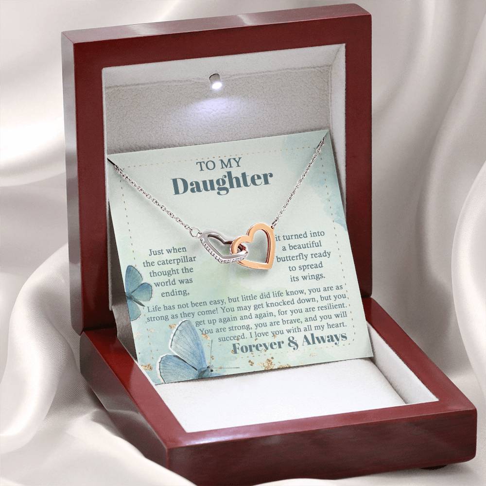 Daughter - Beautiful Butterfly - Interlocking Hearts