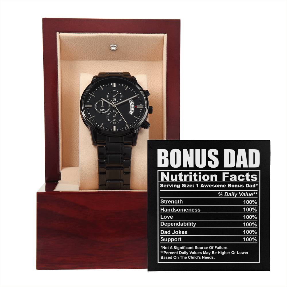 Bonus Dad - Nutrition Facts - Metal Chronograph Watch