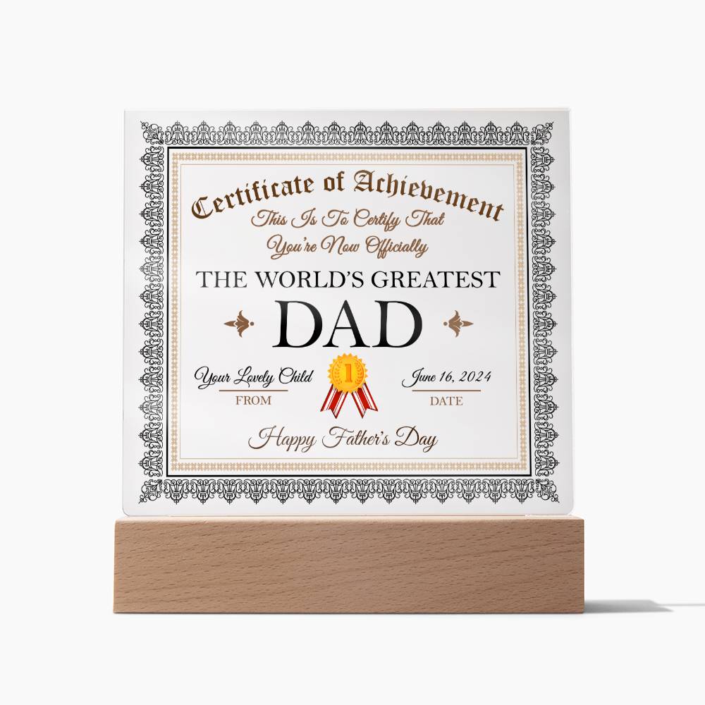 World's Greatest Dad Certificate - Acrylic