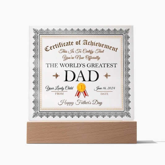 World's Greatest Dad Certificate - Acrylic