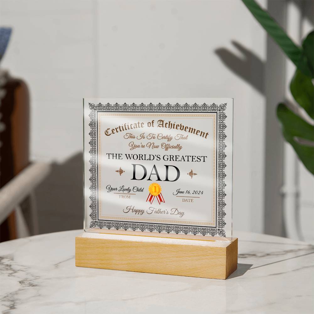 World's Greatest Dad Certificate - Acrylic