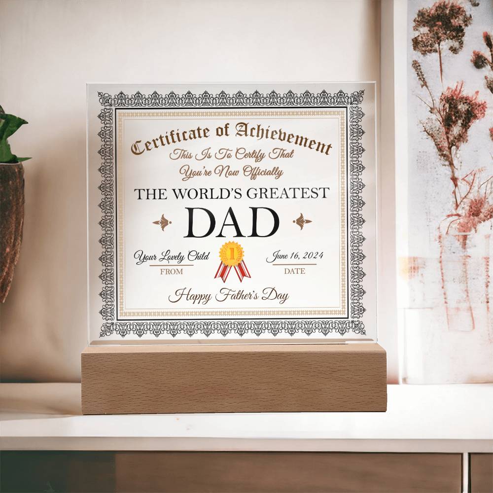 World's Greatest Dad Certificate - Acrylic