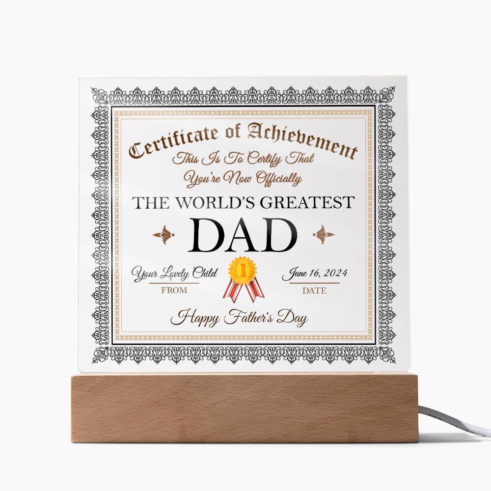 World's Greatest Dad Certificate - Acrylic
