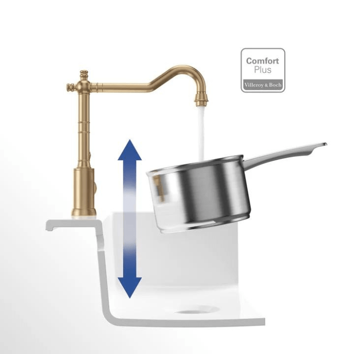 ORNAVIA – Gold Kitchen Faucet with Swiveling Spout & Vintage Design