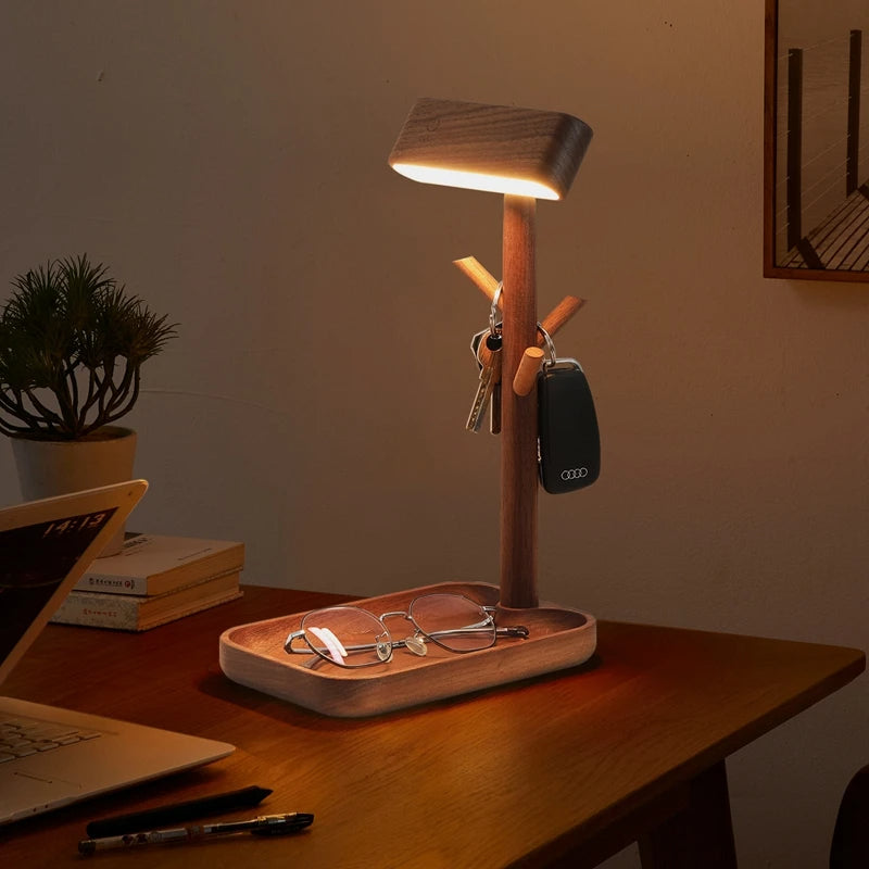 Solid Wood Desk Lamps Dimmable Small Rechargeable Magnetic Wall Lights Flashlight Storage Tray with LED Light for Bedroom