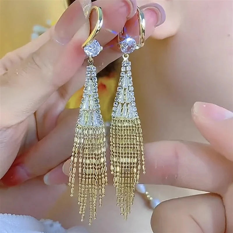 Zircon Tassel Earrings