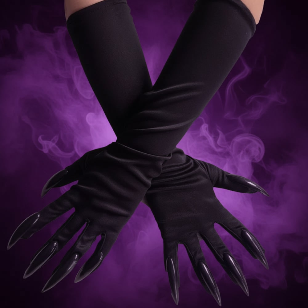 Black Elbow Length Claw Gloves for Halloween Witch Costume