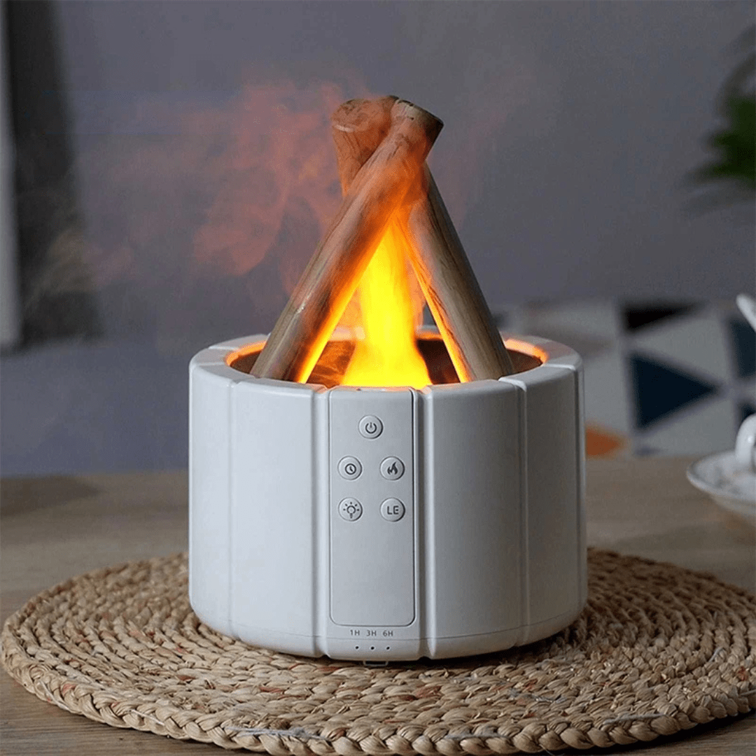 AuroMist Ultrasonic Flame Humidifier | Cozy bonfire light humidifier with aromatherapy function