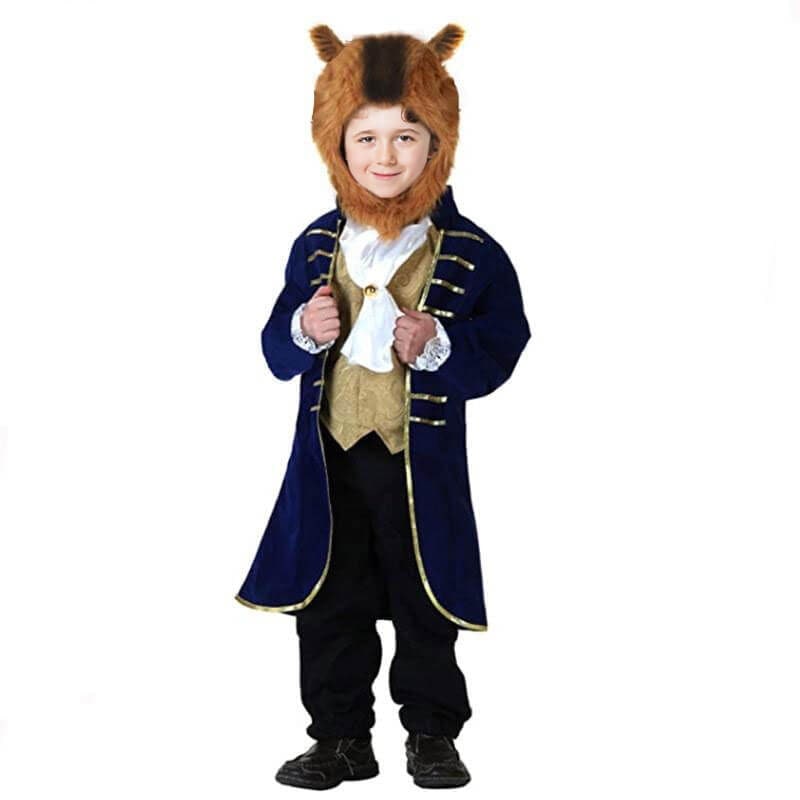 Boys' Halloween Beauty and beast mutant Costume with Velvet Jacket and Faux Fur Hood