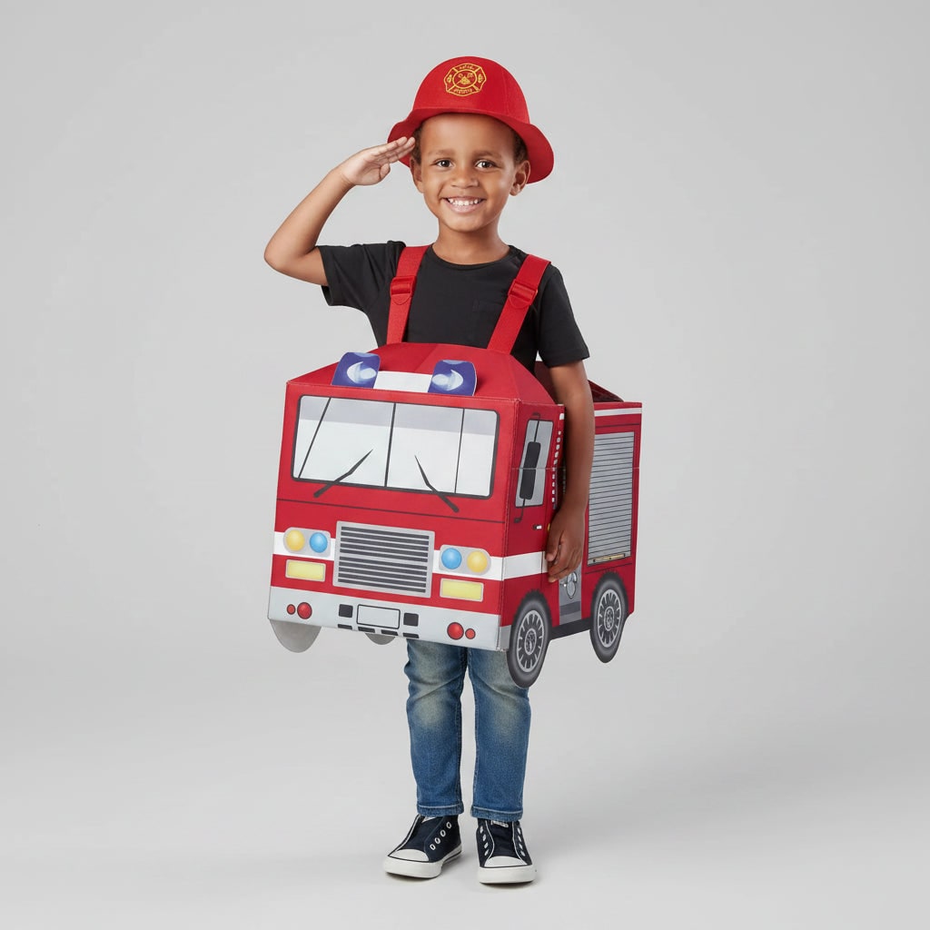 Boys' Halloween Firefighter Costume and Outfit with Reflective Stripes Fire Chief Badge for Dress Up
