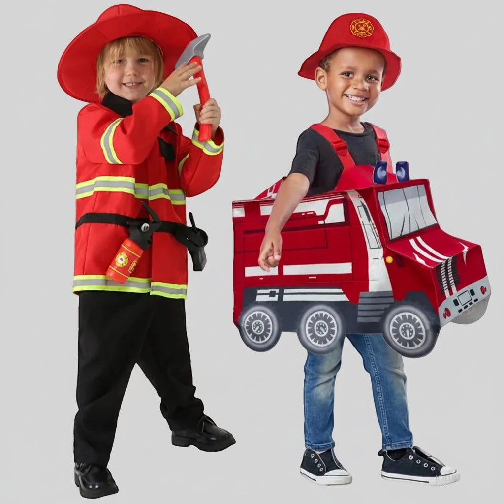 Boys' Halloween Firefighter Costume and Outfit with Reflective Stripes Fire Chief Badge for Dress Up