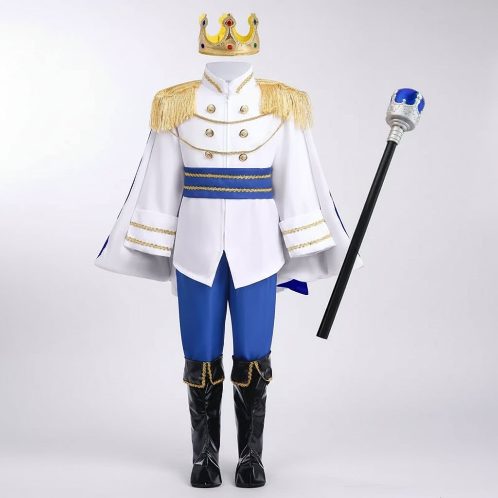 Boys' Halloween Prince Costume with Crown and Scepter for Royal Dress Up Party