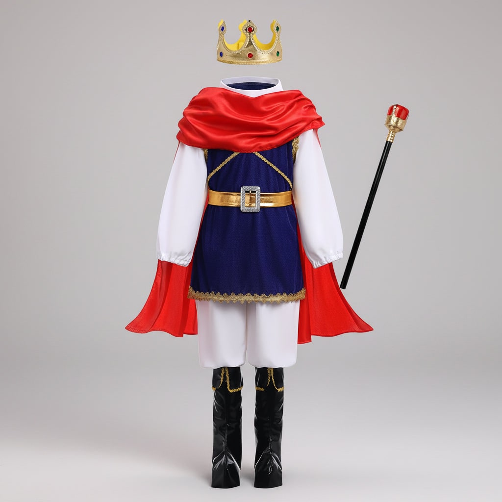 Boys' Halloween Prince Costume with Crown and Scepter for Royal Dress Up Party