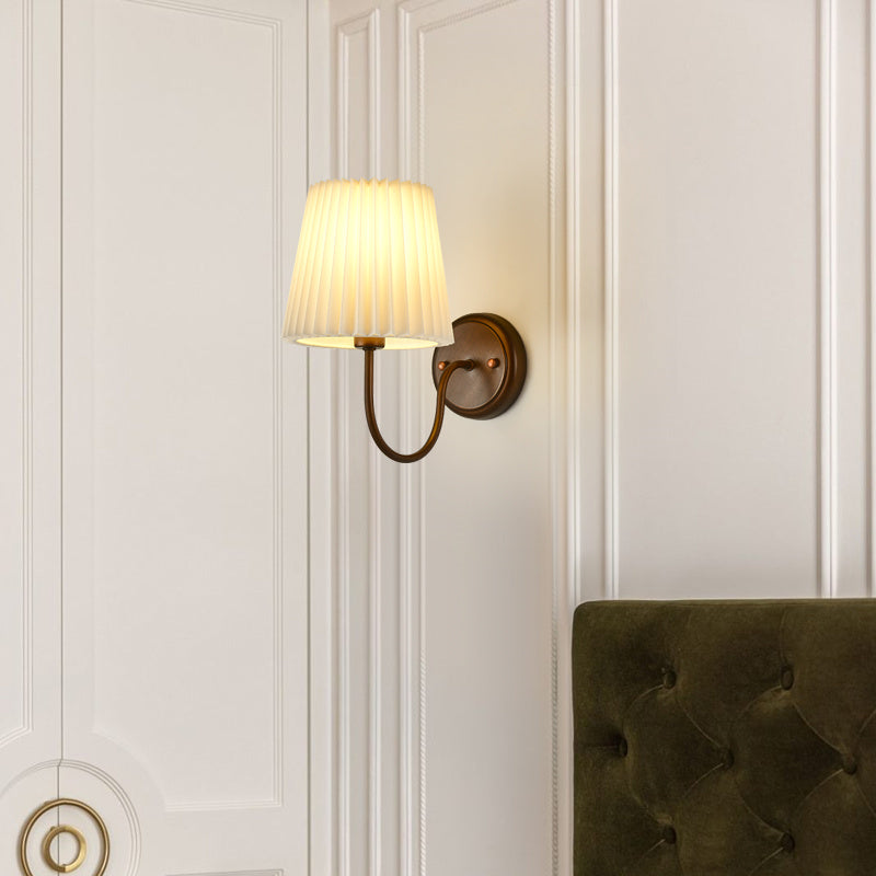 Vintage Metal Wall Lights with Pleated Fabric Shade