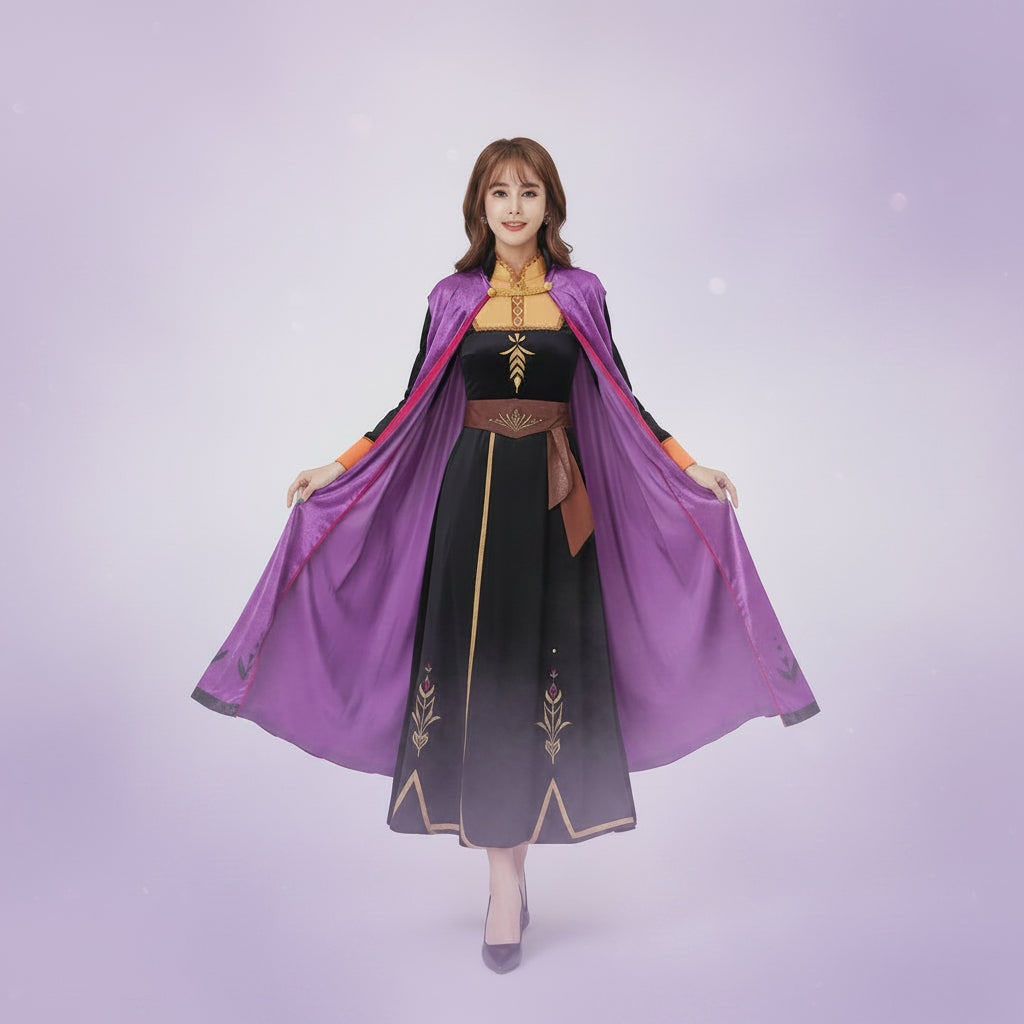 Halloween Anna Adult Princess Costume Dress with Cape Wheat Embroidery and Mandarin Collar