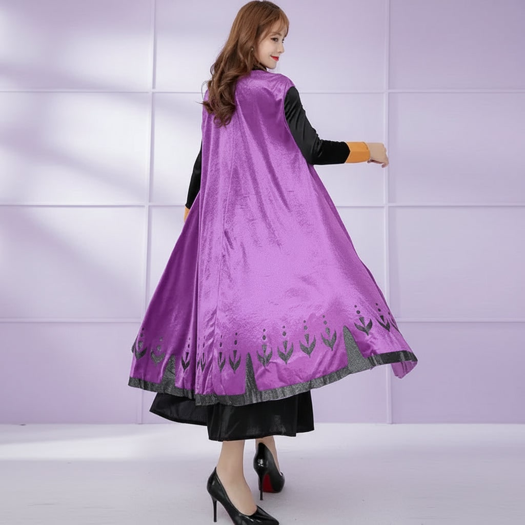 Halloween Anna Adult Princess Costume Dress with Cape Wheat Embroidery and Mandarin Collar