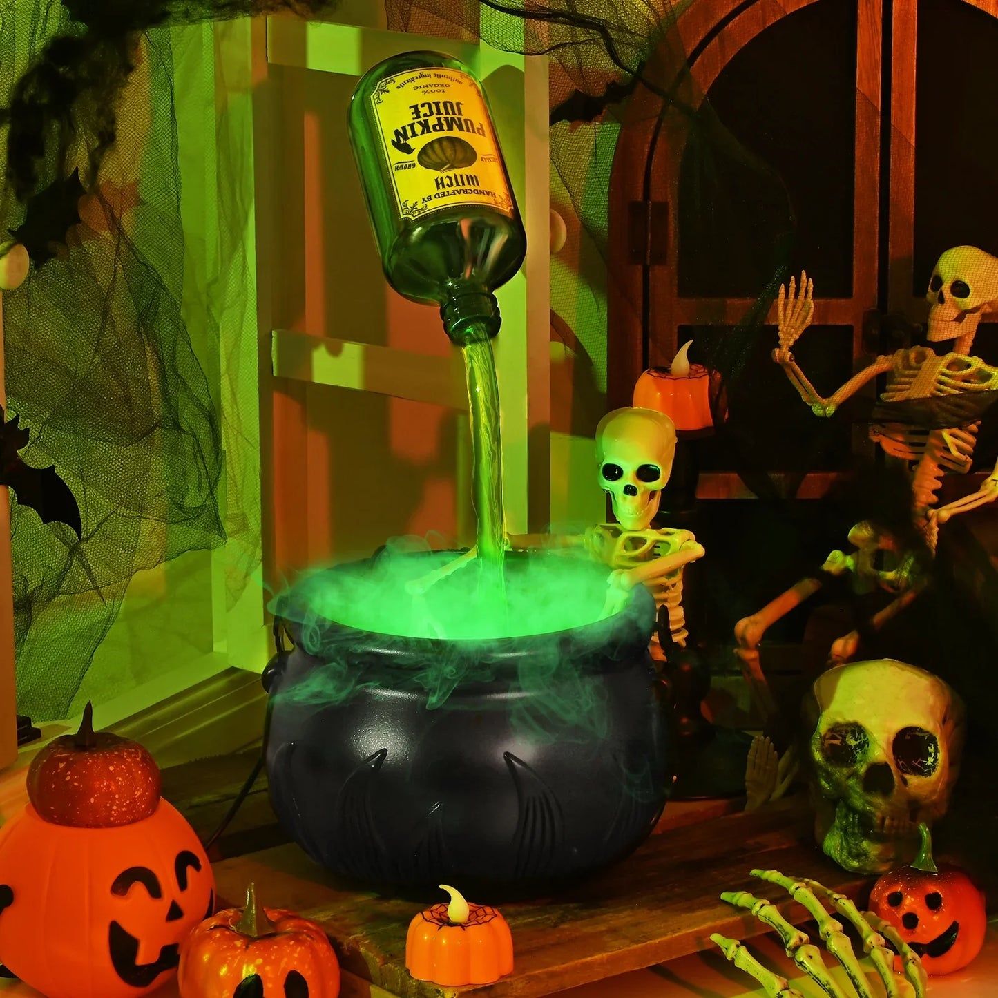 Magic Halloween Witch Cauldron – Fog Effect Potion Pot with Floating Bubbles, Reusable Haunted Party Decoration