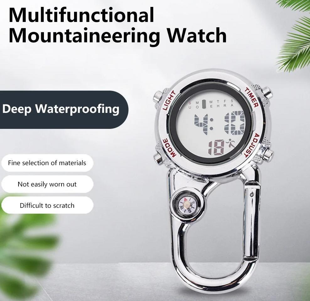 Multifunctional Carabiner Pocket Watch – Luminous Outdoor Sports Clip-On Timepiece for Backpack, Waist, or Gear