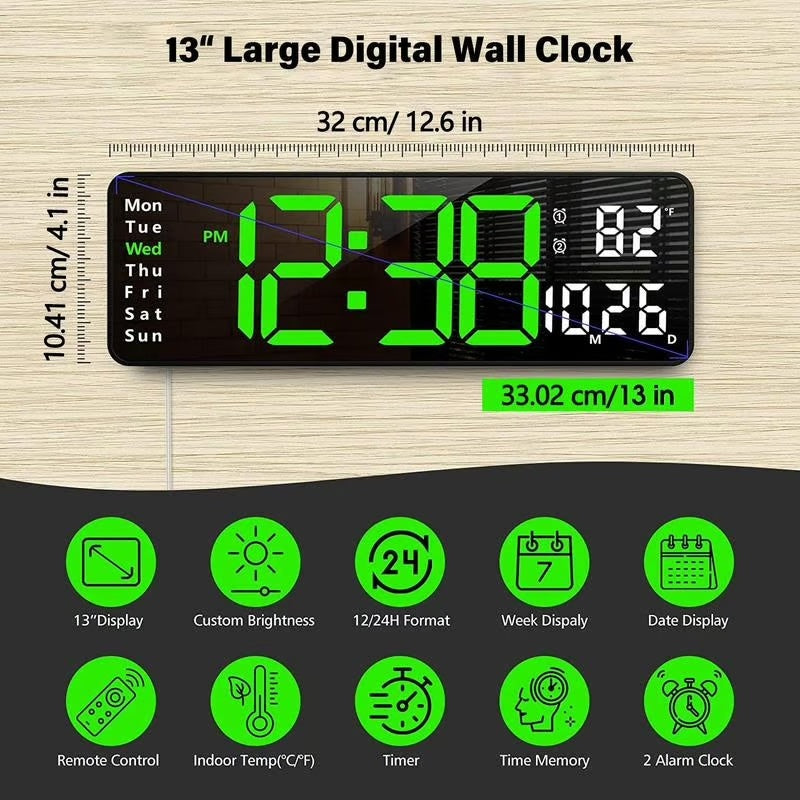 13” Smart Watch: Temperature, Date, Night Light & More
