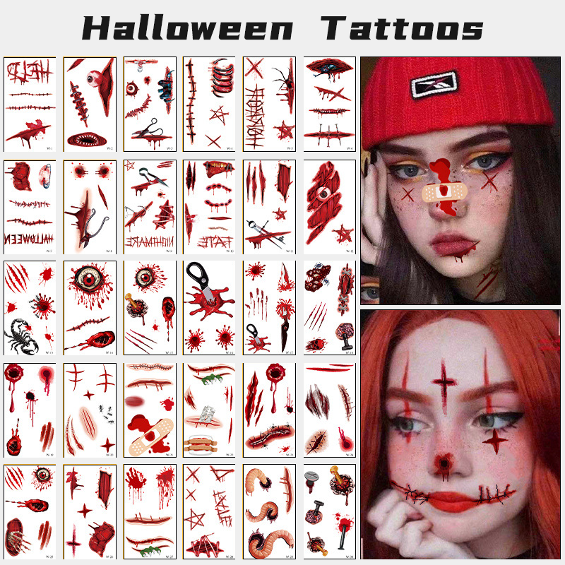 Halloween Temporary Tattoo Makeup – Realistic Fake Wounds, Scars & Blood FX Stickers for Costume & Prank Use