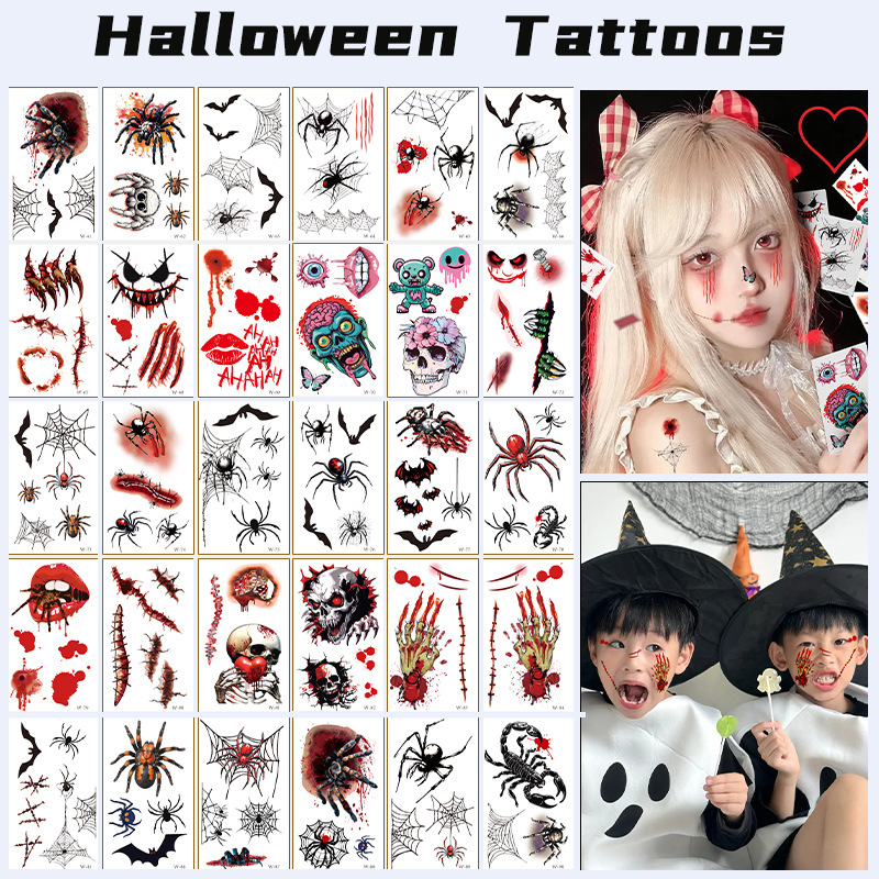 Halloween Temporary Tattoo Makeup – Realistic Fake Wounds, Scars & Blood FX Stickers for Costume & Prank Use