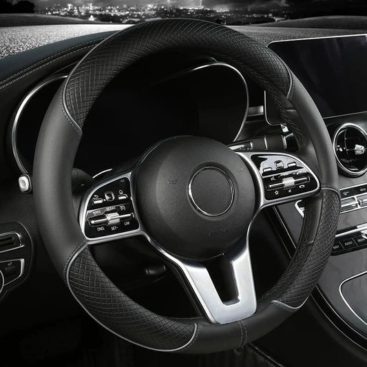 DRIVELUX – Premium Leather Diamond Steering Wheel Cover, Universal Fit, Anti-Slip Design, Comfortable Grip