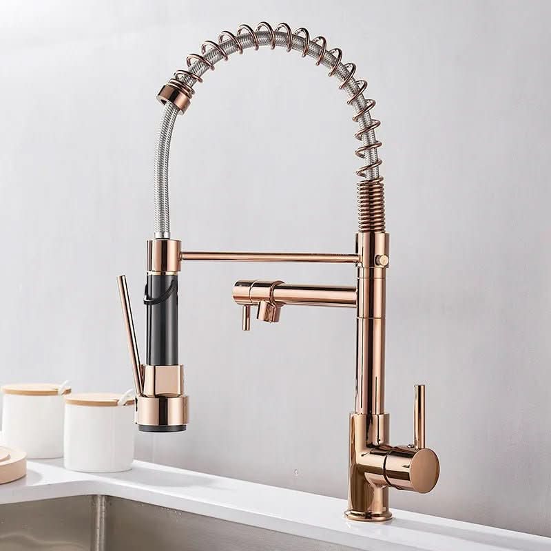 DualFlow Kitchen Tap – Black & Gold Brass Faucet with Dual Spout and Single-Lever Control