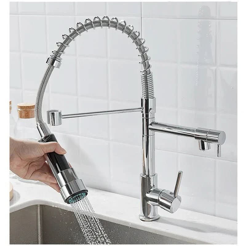 DualFlow Kitchen Tap – Black & Gold Brass Faucet with Dual Spout and Single-Lever Control
