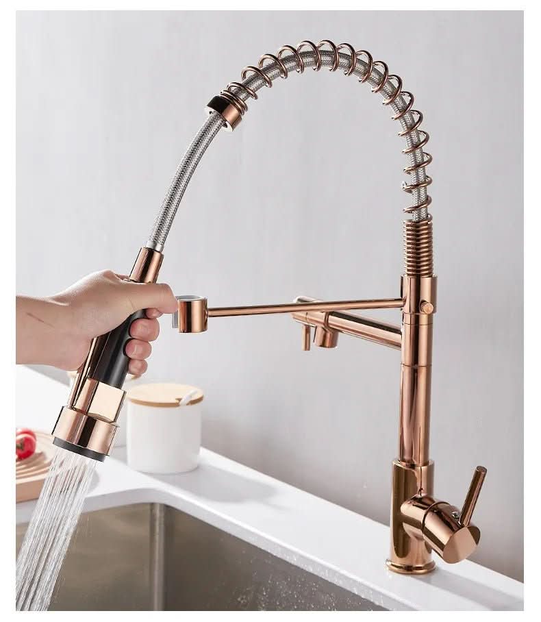 DualFlow Kitchen Tap – Black & Gold Brass Faucet with Dual Spout and Single-Lever Control