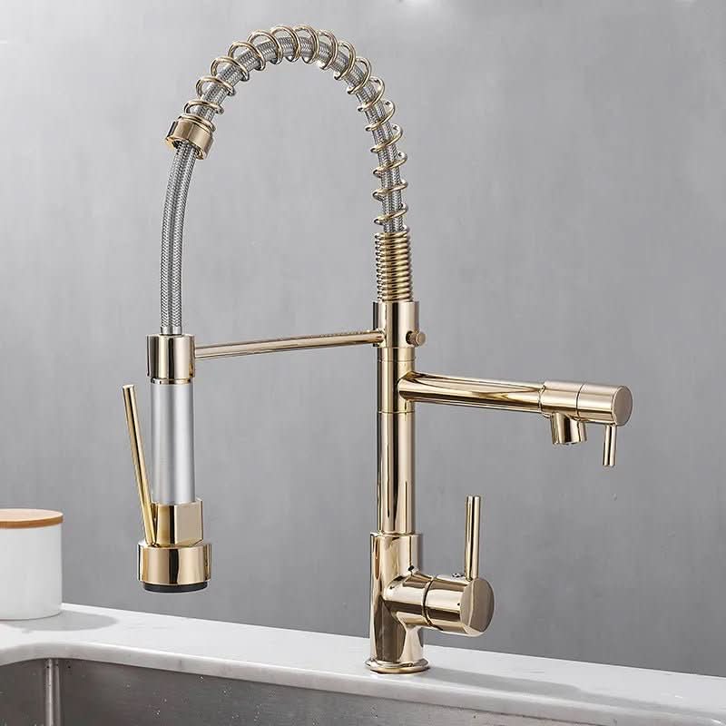 DualFlow Kitchen Tap – Black & Gold Brass Faucet with Dual Spout and Single-Lever Control