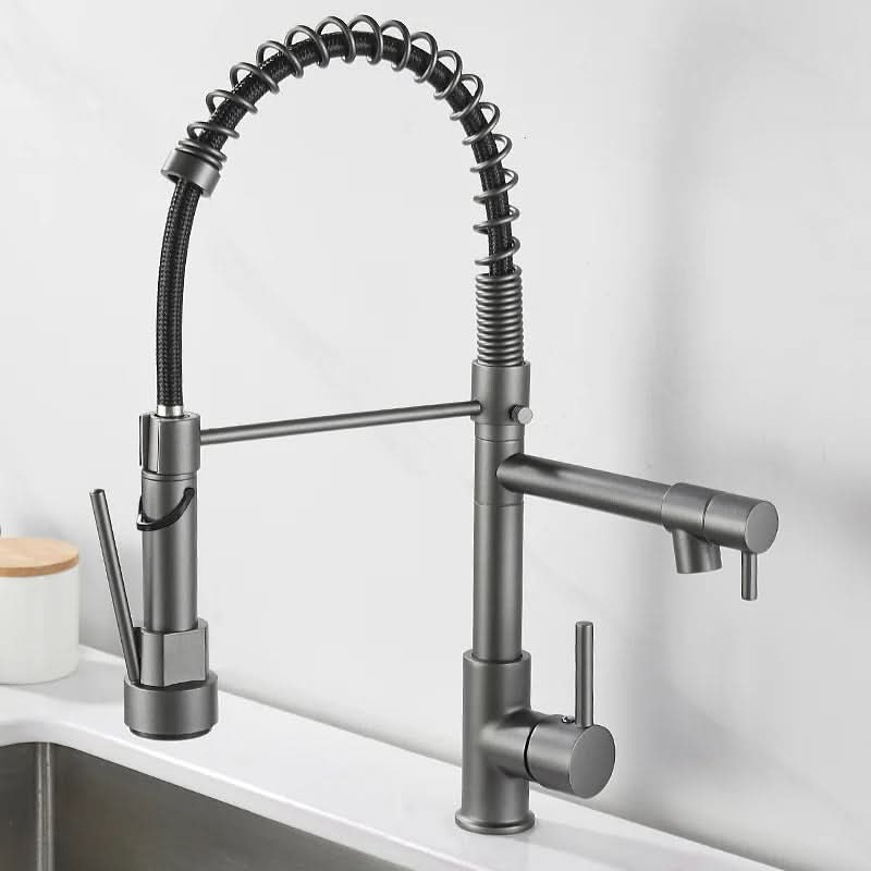 DualFlow Kitchen Tap – Black & Gold Brass Faucet with Dual Spout and Single-Lever Control