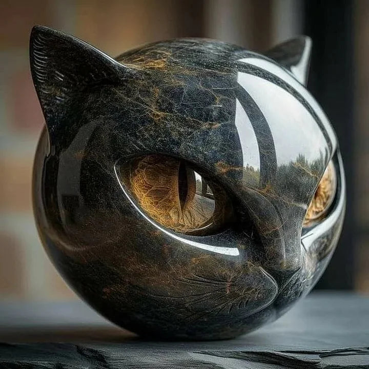 NyxCharm | Mystical Black Cat Head Sculpture - Gothic Decor