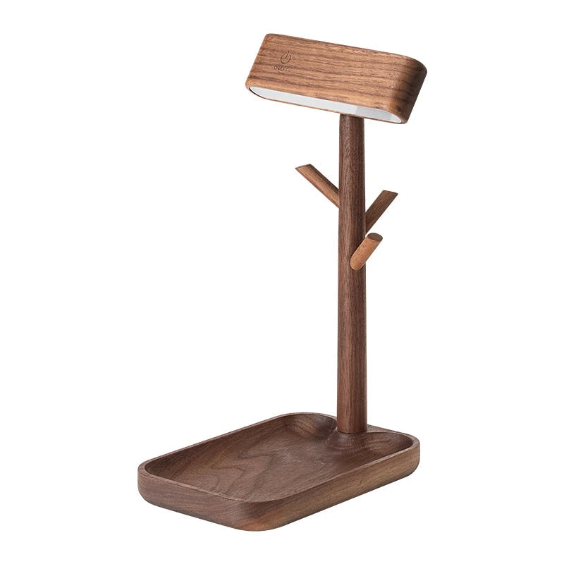 Solid Wood Desk Lamps Dimmable Small Rechargeable Magnetic Wall Lights Flashlight Storage Tray with LED Light for Bedroom