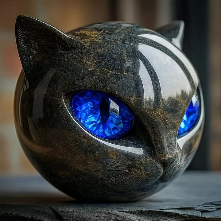 NyxCharm | Mystical Black Cat Head Sculpture - Gothic Decor