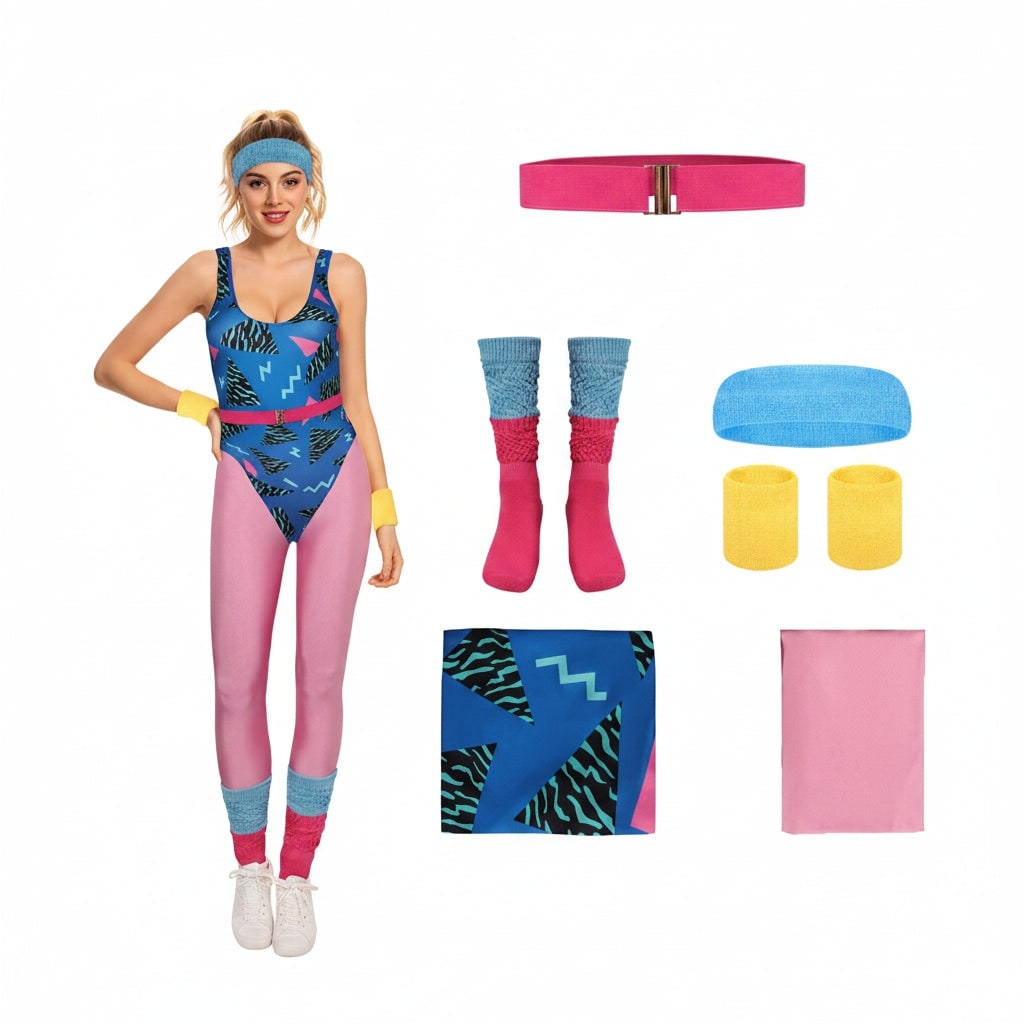 Girls' Halloween 80s Costume Party Outfit Workout Aerobics Leotard Leggings Leg Warmers Set