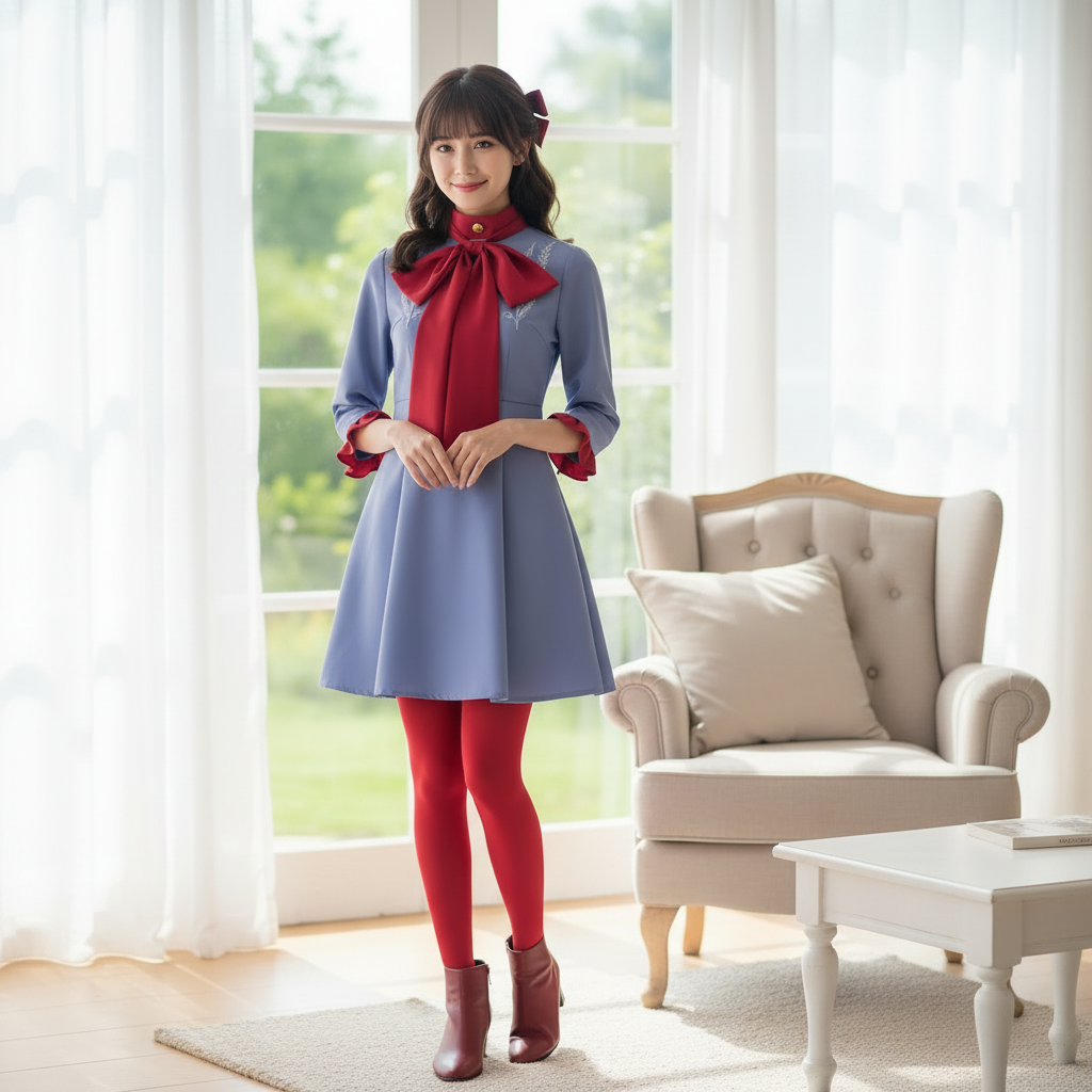Girls' Halloween Anime Cosplay Costume Dress and Suit Set with Red Bow Tie and Collar for Party