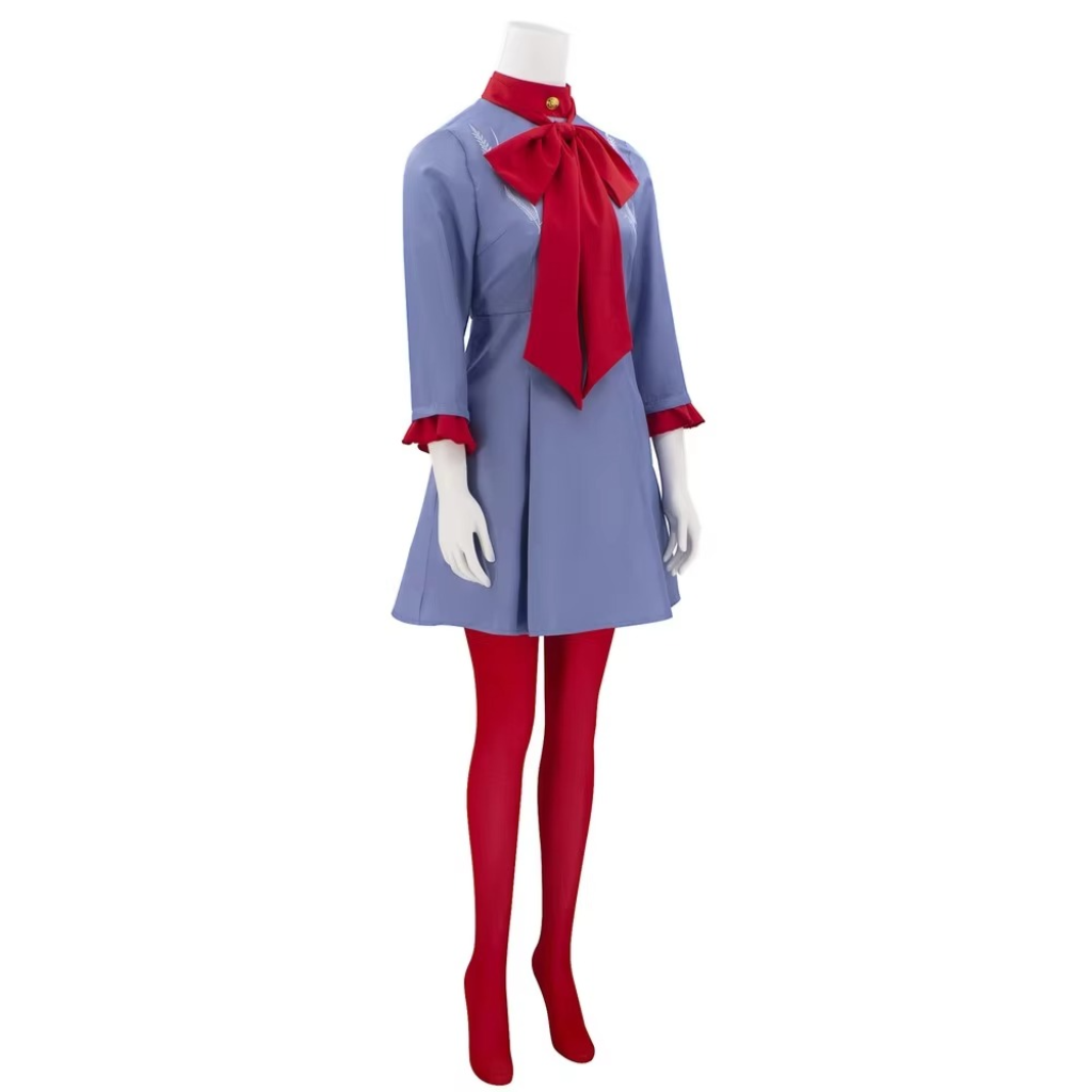 Girls' Halloween Anime Cosplay Costume Dress and Suit Set with Red Bow Tie and Collar for Party