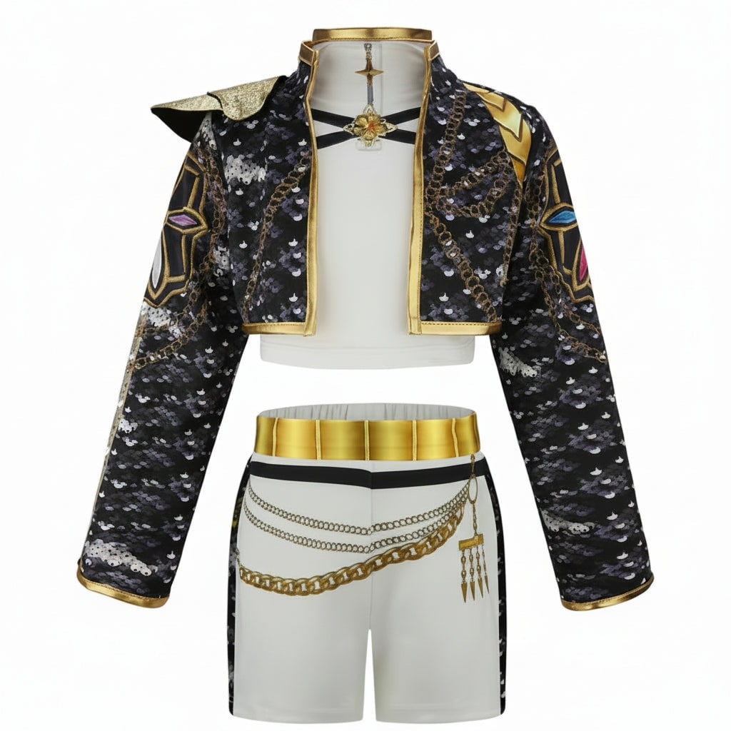 Girls' Halloween Dance Costume and Belly Dancer Suit Two Piece Set with Sequined Crop Top and A-Line Skirt