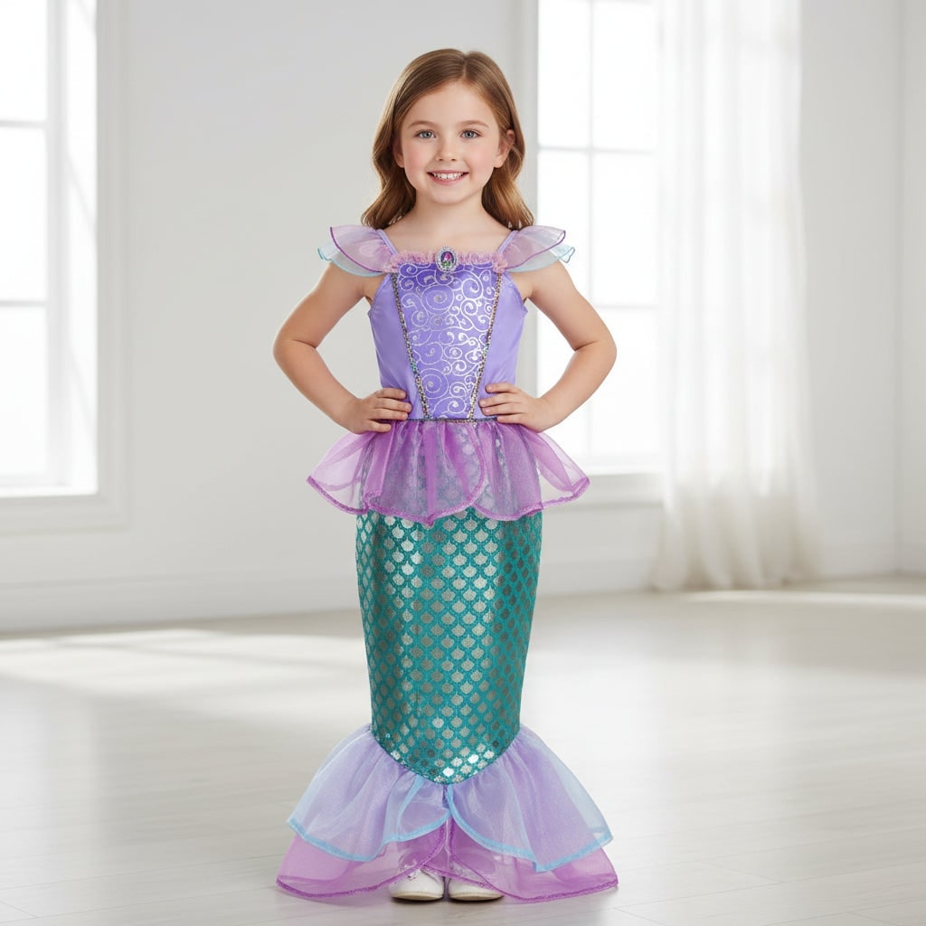 Girls' Halloween Mermaid Costume Outfit with Accessories for Dress-Up Party Ariel