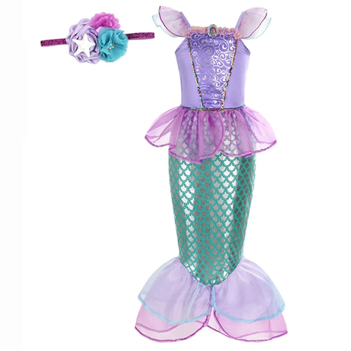 Girls' Halloween Mermaid Costume Outfit with Accessories for Dress-Up Party Ariel