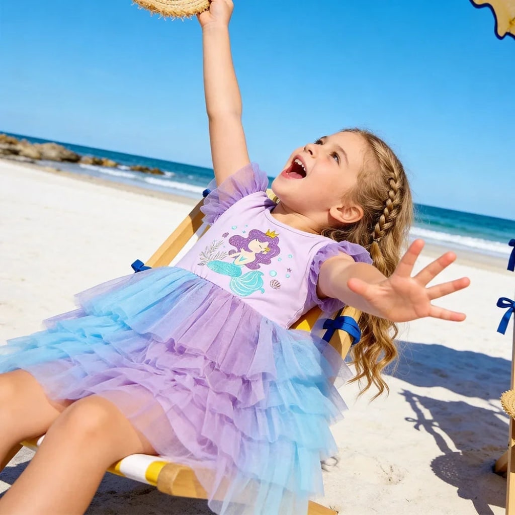 Girls' Halloween Mermaid Tutu Dress with Tiered Skirt for Party and Costume Dress-Up
